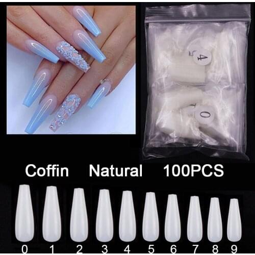 100Pcs/bag Natural Full Cover Coffin Fake Nails Long Ballerina False Nail Art Tips Press On Nails Coffin Nails Art Tips Manicure