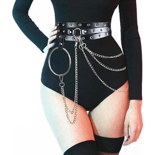 2019 Vintage Gothic Waist Belt Sexy Garters Leather Harness For Women Suspenders Straps Metal Chain Belts Waistband Corset Belts