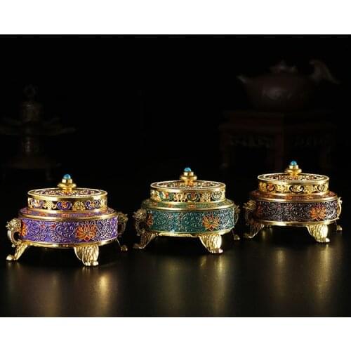 3PCS # Wholesale Buddhist article HOME Buddhist Temple High-grade Buddhist incense burner gilding Enamel copper Ashtray statue