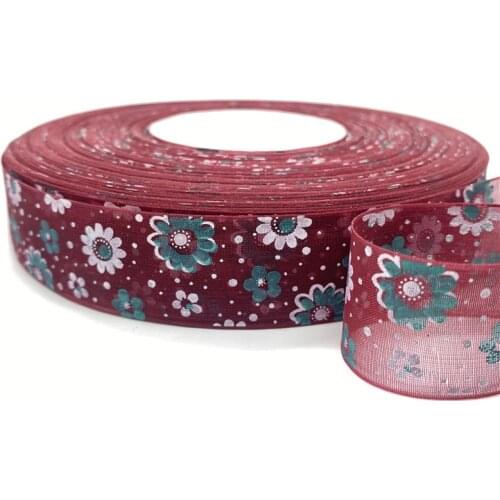 5Yards /Roll 25mm Printing Flower Organza Ribbons For Flower Gift Packing Wedding Decoration DIY Garment Accessories #12