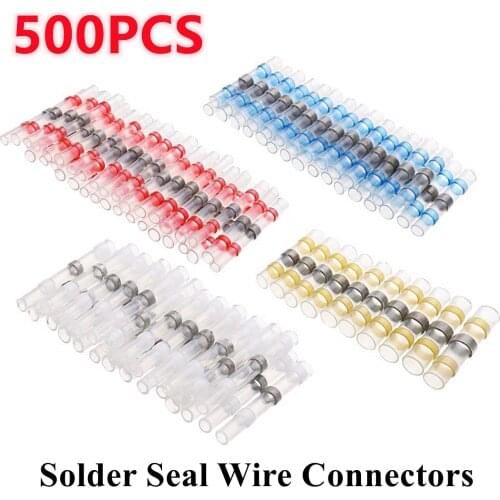 500/100PCS Waterproof Heat Shrink Butt Wire Connectors Tinned Copper Solder Seal Terminals Thermal Shrinkage Sleeve Splice