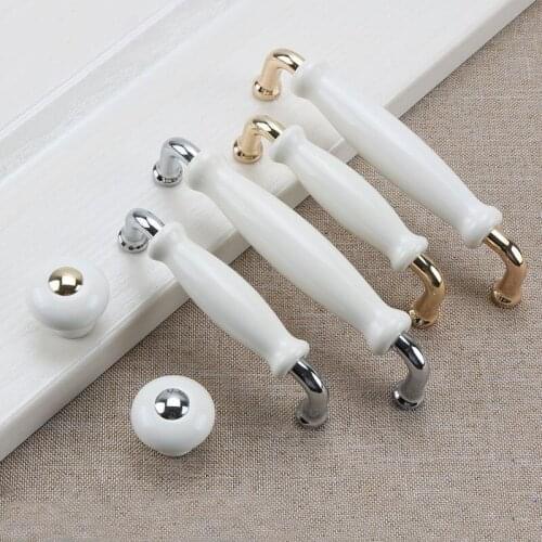 White Ceramic Door Handles Modern Furniture Knobs Zinc Alloy Ceramic Pulls Kitchen Cupboards Cabinet Door Drawer Handle