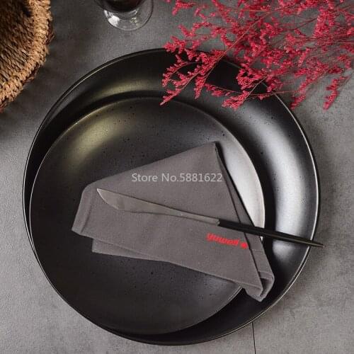 Anese and Korean black matte ceramic tableware home western restaurant size steak plate noodle soup rice bowl mug