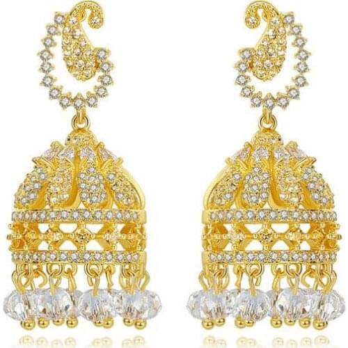 Gypsy Retro Ethnic Indian Jhumka Crystal Small Bells Beads Drop Tassel Dangle Earrings For Women Bohemian Party Tribal Jewelry
