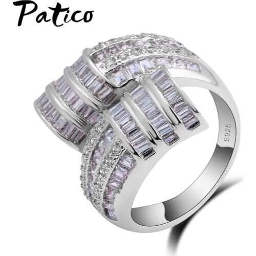 Wedding Brand 925 Sterling Silver Finger Rings for Women 3 Row Cubic Zirconia Crystal Cross Ring Bijoux Fashion Gift