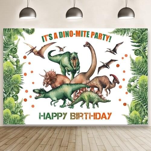 Kids Birthday Jurassic Dinosaurs Green Background Dino-mite Party Photography Backdrop Baby Shower Studio Wallpaper Banner