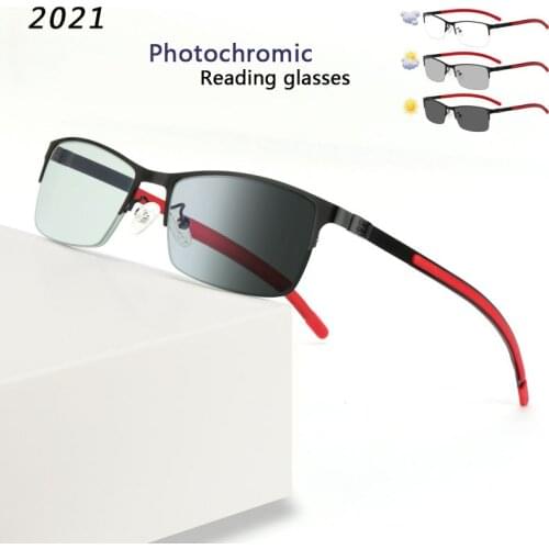 KJDCHD Titanium alloy Photochromic Men Reading Glasses Chameleon CR-39 Resin Aspheric Glasses Lenses +1.00 +1.50 +2.00 +2.50
