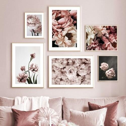 Pink Flower Plant Picture Wall Art Canvas Painting Nordic Poster and Print Modern Art Home Decor for Living Room Backdrop Design