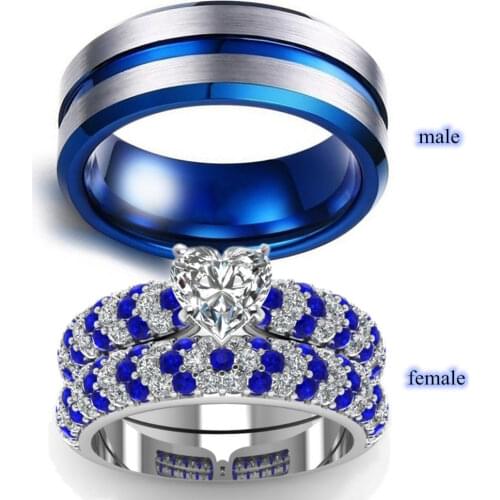 Fashion Jewelry Blue Stainless Steel Couple Rings Engagement Jewelry Valentines Day Gift