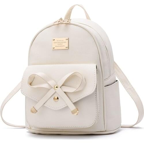 Fashion Women PU Leather Bowknot Backpack Teenager Girls Travel Daypack Casual Solid Shoulder Bag Student Simple School Bags New