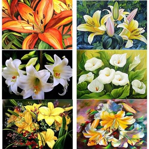 New 5D DIY Diamond Painting Lily Flower Diamond Embroidery Scenery Cross Stitch Full Square Round Drill Crafts Home Decor Gift