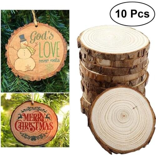 10pcs Unfinished Natural Round Wood Slices Circles With Tree Bark Log Discs For DIY Crafts
