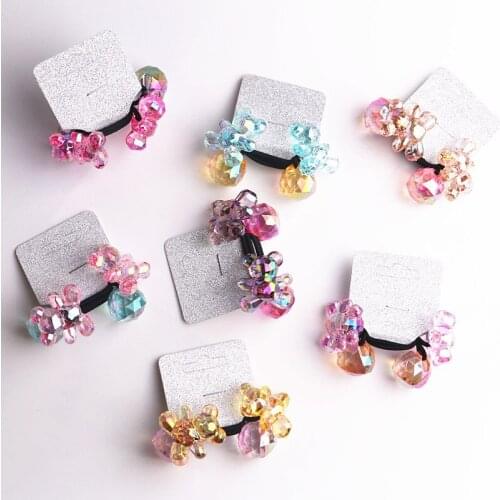 2018 New Children Hair Accessries 3D Bear Cartoon Headdress Blasting beads Balls Hair Bands Elastic Ropes Ties Ponytail Holder