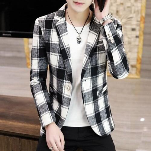 New Arrival Fashion Men Plaid Casual Single Breasted Spring And Autumn Blazers Men Suits Plus Size M L XL 2XL 3XL