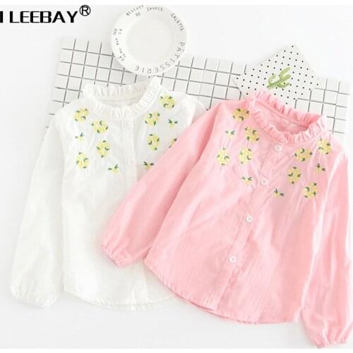 Baby Girls Clothes Kids Cotton Solid Shirt Girl Embroidery Top Outwear Blouse Children Costume Girl Casual Shirt 2-8years