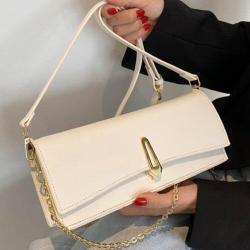 Solid Color Baguette Shoulder Crossbody Bags For Women PU Leather Womens Designer Chain Handbag Female Travel Messenger Bag