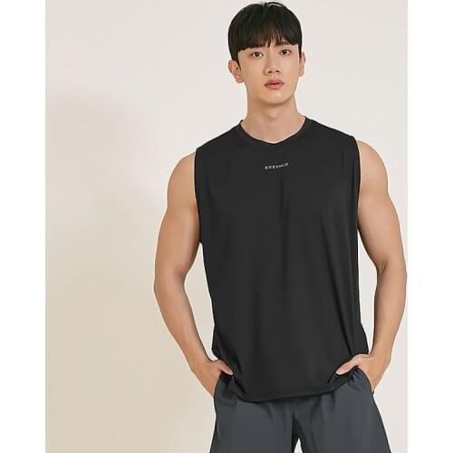 Solid color fitness men vest summer quick-drying breathable fitness exercise sleeveless short T Round neck sport casual tank top