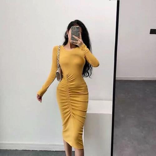 Autumn and winter slim high waist dress female round neck sexy bag hip over the knee dress fashionable birthday party