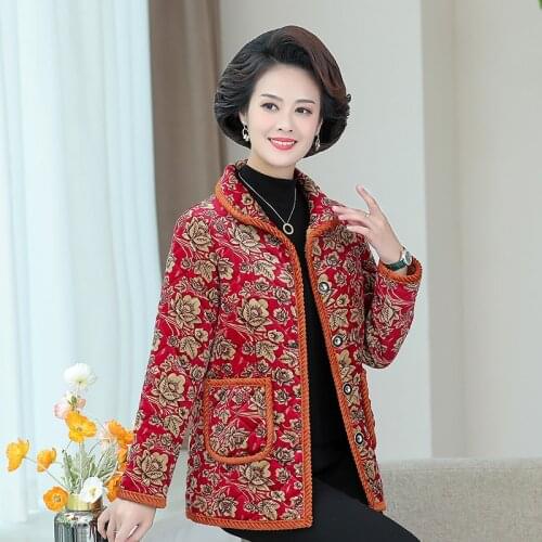 Autumn And Winter Womens Golden velvet Cotton Jacket New Short Slim Floral Vintage Woman Coats Jackets Outwear parka