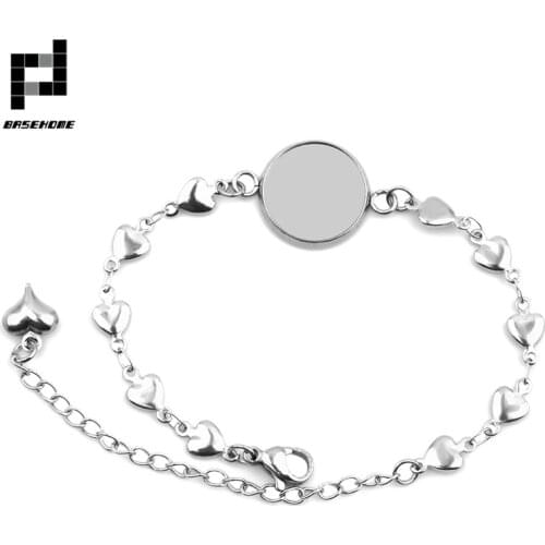 BASEHOME 5pcs/lot 6style Stainless Steel Bracelet Settings Cabochon Base Blank fit 12/14/16/18/20mm Cabochon Cameo DIY Bracelet