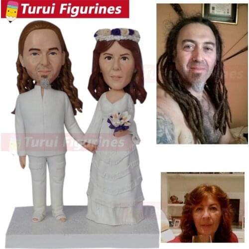 Custom Wedding Couple Bobblehead clay figures diy wedding cake toppers silhouette figurines clay sculpture miniatures artifact