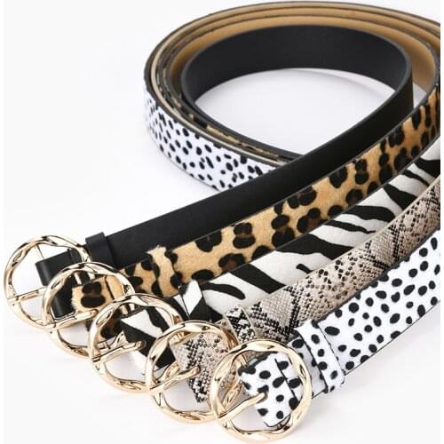 PU Leather Belt Leopard Snakeskin Zebra Pattern Womens Belts Ring Buckle Belts for Ladies Female Fashion Jeans Dress Belt