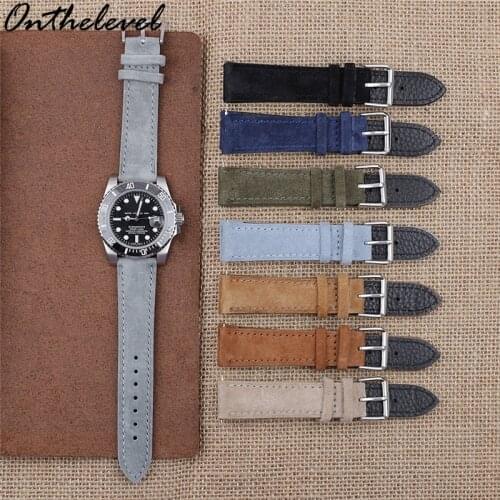 Onthelevel Leather Watchband Suede Vintage Watch Strap 18mm 20mm 22mm Tan Brown Gray Blue Soft Wristband Belt Accessories