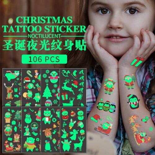 Christmas Luminous Tattoo Stickers Santa Claus Snowman Snowflake Glow In The Dark Christmas Decorations for Home Navidad
