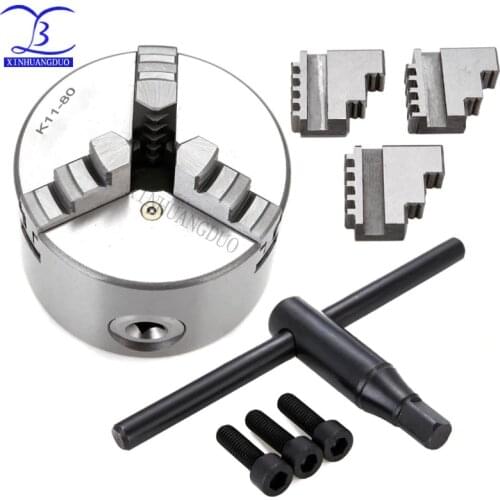 3 Jaw 80mm Self-Centering Lathe Chuck K11-80with Wrench and Screws Hardened Steel for Drilling Milling Machine Mini lathe