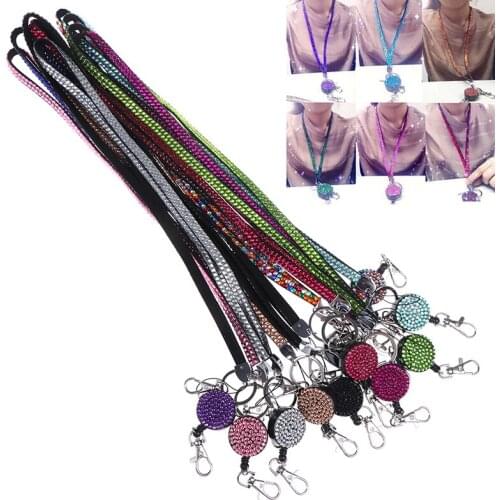 Neck lanyard retractable badge reel crystal rhinestone phone key hang rope
