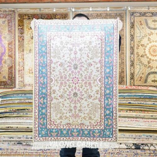 Yilong 2'x3' Blue Handmade Silk Area Rug Lobby HandKnotted Carpet (HF109B)