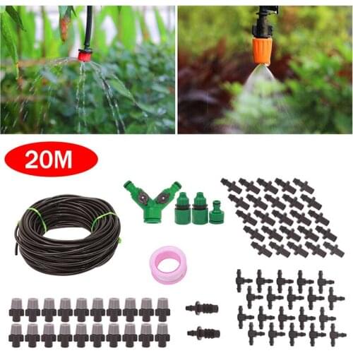 20M Gardening Drip Irrigation System Kit Adjustable 8Holes 360 Degree Micro Flow Sprinkler Watering Set for Greenhouse Plant