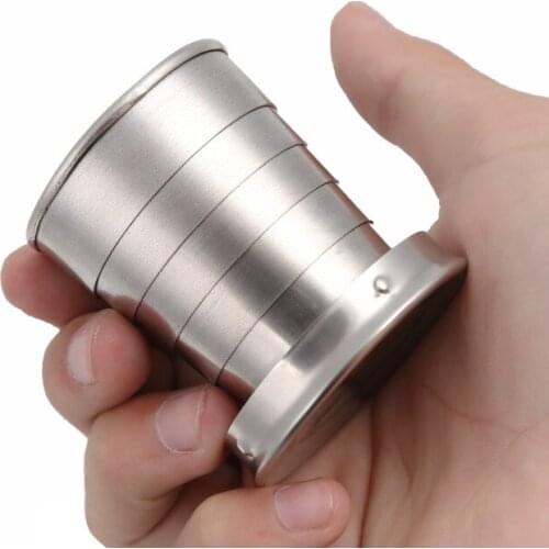 New Foldable Stainless Steel Outdoor Retractable Water Bottle With Lid Camping Hiking Sports Portable Outdoor Tableware