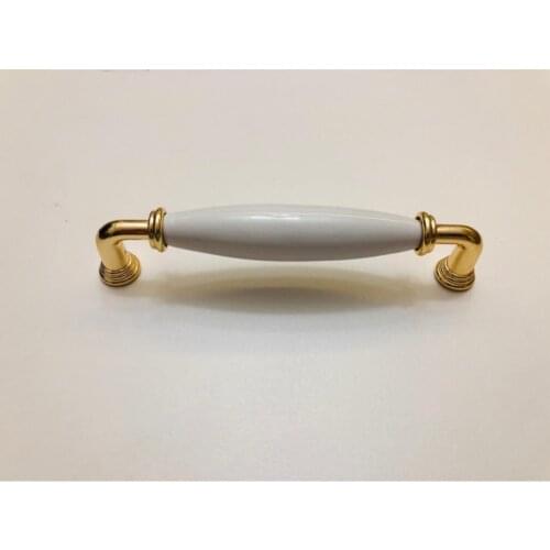 Beyaz - Altın 5 Adet 128mm Porselen Kulp Mobilya Kulbu Dolap Kulbu