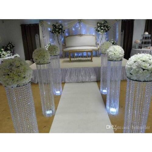 48inch height gold silver Wedding walk way flower stand stage venue arylic crystal column pillar for wedding party decoration