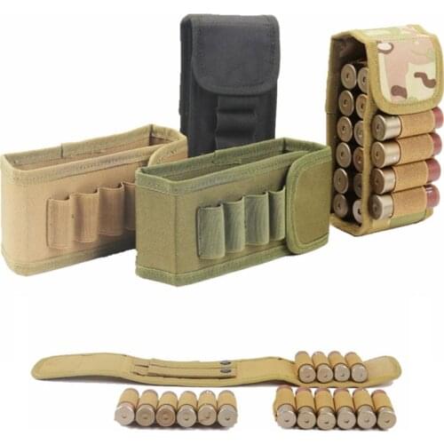 Tactical 12GA Shooting Bullet Pouch Portable Molle 16 Shells Buttstock Holder Hunting Magazine Cartridge Airsoft Ammo Carrier