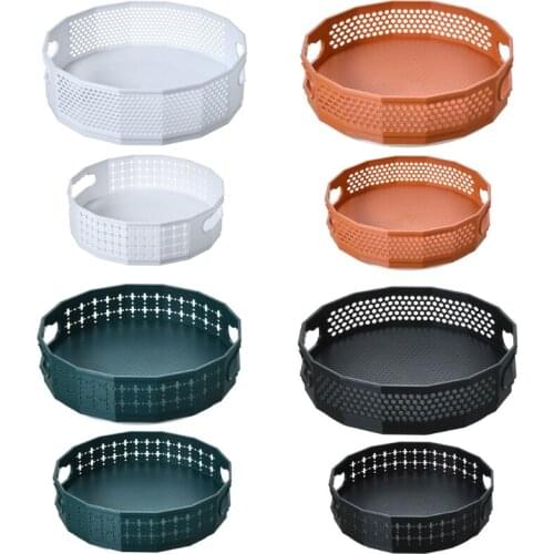 2Pcs Kitchen Turntable Storage Basket Box Rotating Non-Slip Plastic Spice Rack Spinning Tray Organizer with Handles for N0PA