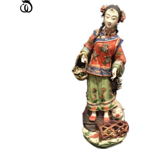 WU CHEN LONG Classical Pottery Beauty Lady Pig Art Sculpture Beautiful Women Figure Statue Ceramic Craft Home Decoration R6130