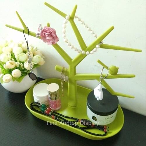 Green Plastic Jewelry Stand Display Tower Bracelet Holder Jewelry Rack Necklace Rack for Home Decoration Bird Tree