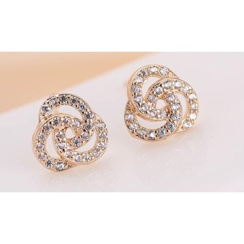 DE343 Fashion Street Snap Elegant Delicacy Geometry Flower Zircon Earring Gift Party Banquet WOMENS Jewelry Earrings