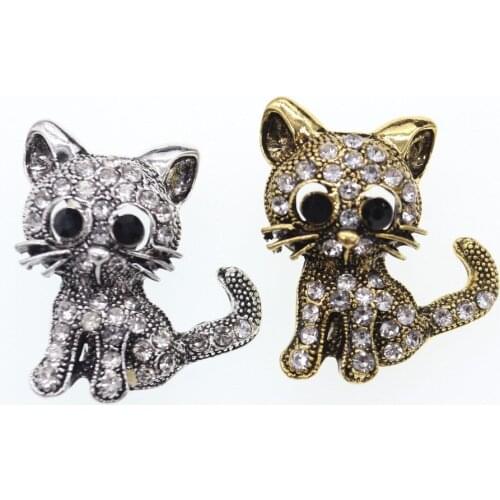 100pcs/lot crystal gold/silver enamel rhinestone cute hot sell kitten cat animal brooch pin for gift/party
