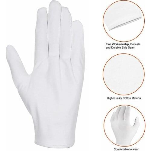 12 Pairs Cotton Breathable Work Jewelry Inspection Etiquette Gloves Protector Unisex white gloves great for Jewelry Workers
