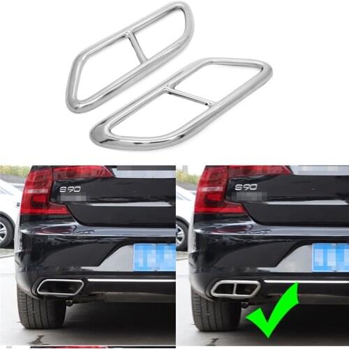 2PCS Chrome Exhaust Pipe Tail Cover ABS Rear Exhaust Muffler End Pipe Cover Decoration Trim For Volvo S90 V90 2016 2017 2018