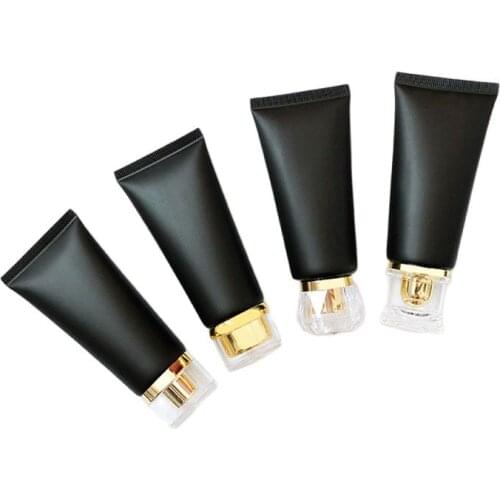 Black Plastic Soft Tubes Matte Storage Hose Travel Lotion Acrylic Cover Empty Toothpaste Squeeze Bottle Makeup Tool 60ml 50pcs