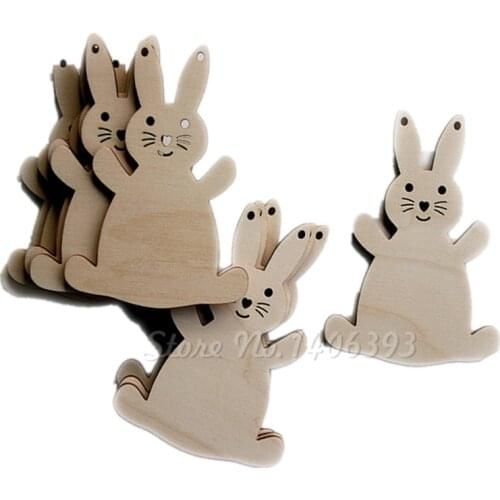 50pcs/lot Hollow Out Cartoon Rabbit Easter Bunny Wooden Wood Crafts Tags Easter Wooden Tags Supplies Ornaments DIY Decorations