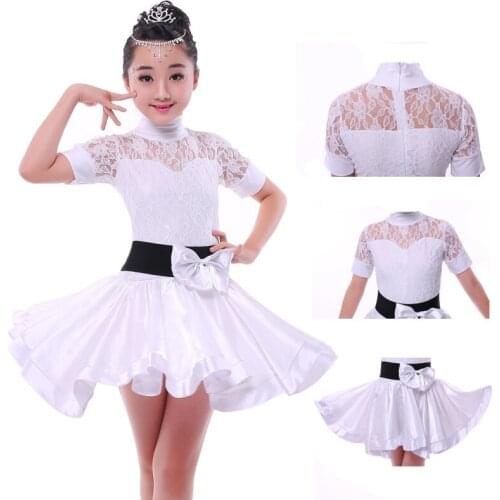 White Lace Kids Latin Dance Dresses Girls Modern Dance Costumes For Kids Tango Ballroom Dress Clothes For Dancing Rumba