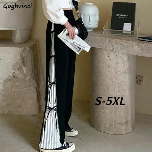 Pants Women Plus Size Patchwork Loose Summer Preppy Casual Korean Style Wide Leg Trousers All-match High Waist Teens Cozy New