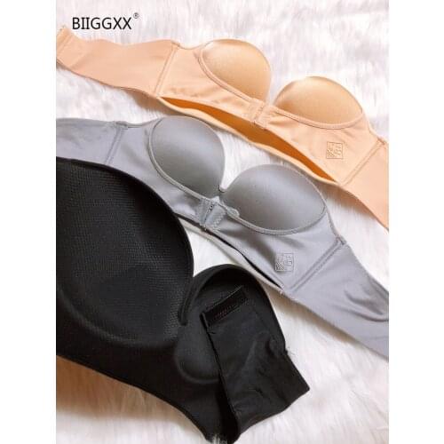 BIIGGXX Strapless Front Buckle, Invisible, Non-slip, Adjustable, Small Breast, Thickened, Rounded Bra