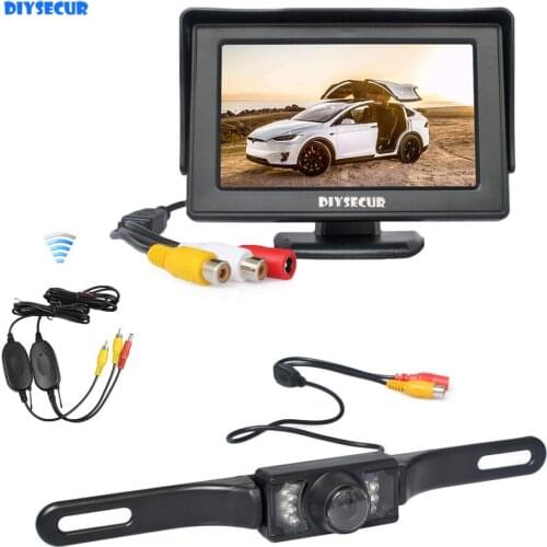 DIYSECUR 4.3" Color TFT LCD Car Monitor + IR Night Vision HD Rear View Car Camera Wireless Parking Assistance System