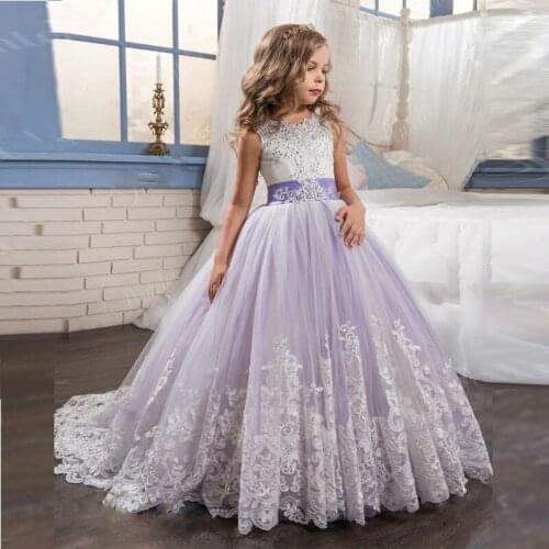 Flower Girl Dresses Beaded Applique Lace Up Ball Gown First Communion Dress for Girls Vestidos Longo